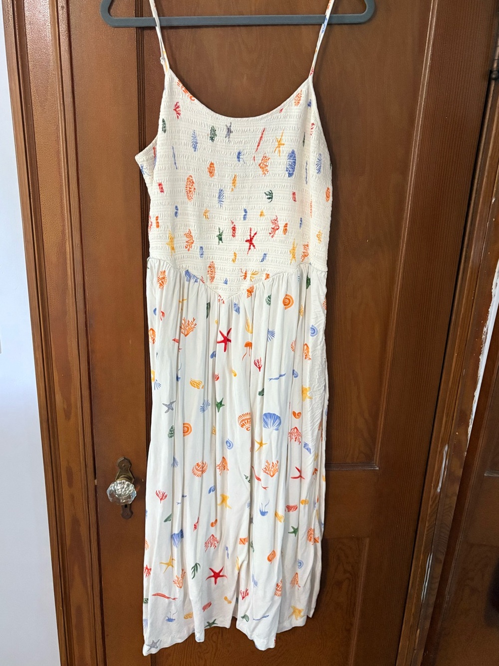 Mermaid core Beach-Print Spaghetti Strap Maxi Dress